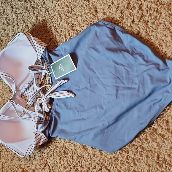 NWT EoMenie Striped Blue and White One Piece Swimsuit Wimans Size Medium - Picture 3 of 8